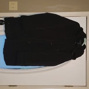 Nice men's coat. Centigrade. Long black with fur hood. Very warm down/feather.